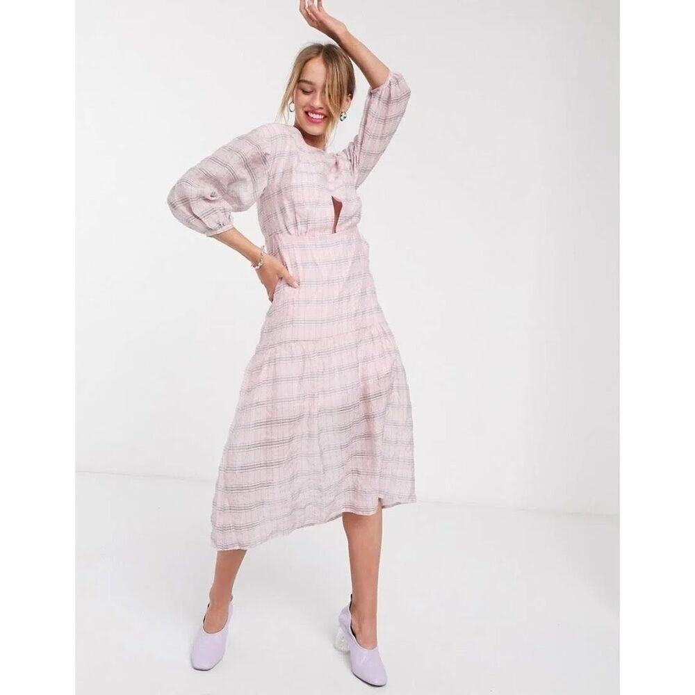Lost Ink Drop Waist Midi Dress Pink Sz 10 Womens